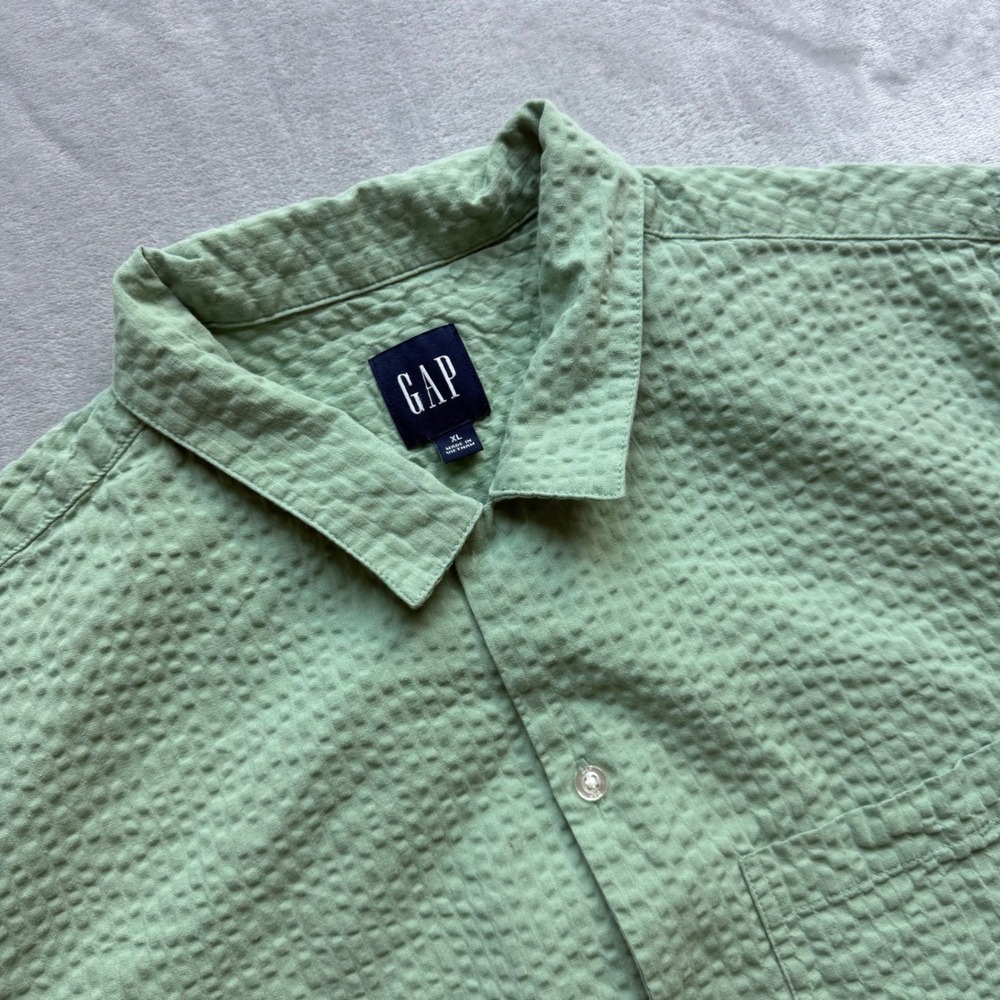 Gap Shirt Mens XL Green Seersucker Short Sleeve Button Down GP004156 Cotton